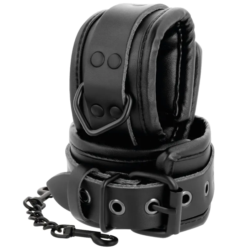 Menottes BDSM en simili-cuir noir ajustables - Darkness