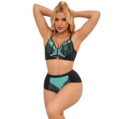 Ensemble lingerie dentelle et résille vert L/XL - Subblime