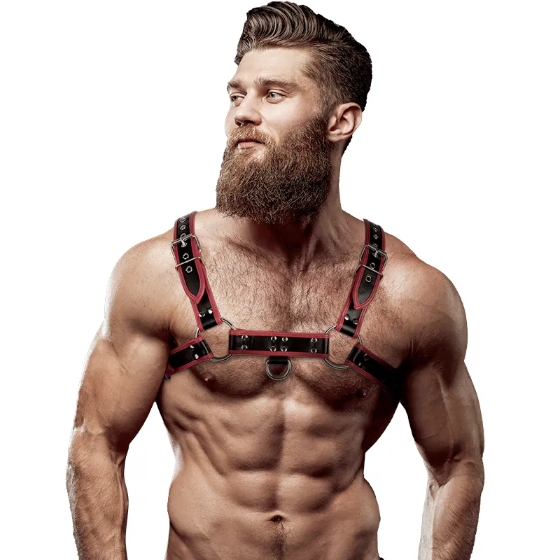 Harnais poitrine Fetish Submissive Attitude noir et rouge - Homme