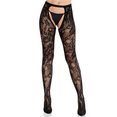 Collant Ouvert Motifs Floraux