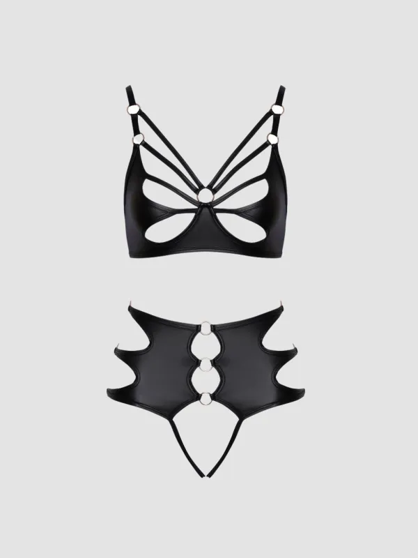 Ensemble 2 pièces anneau wetlook noir