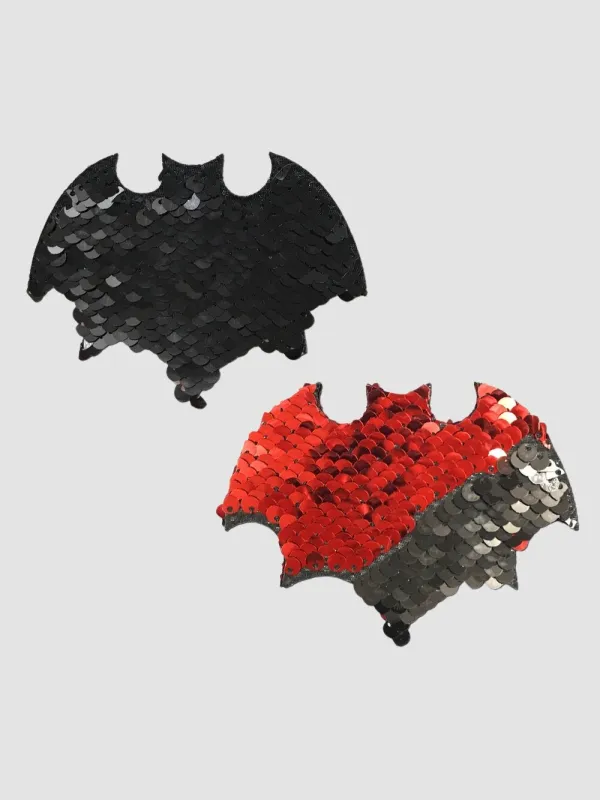 Caches-Tétons Chauve-Souris Sequins Réversibles Rouges et Noirs