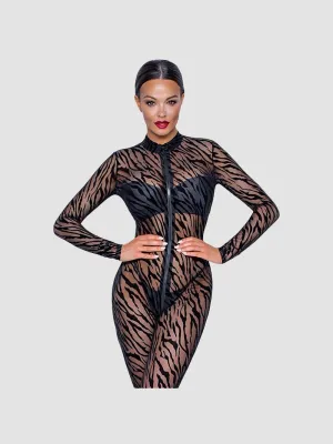 Combinaison Transparente Motif Tigre Noire