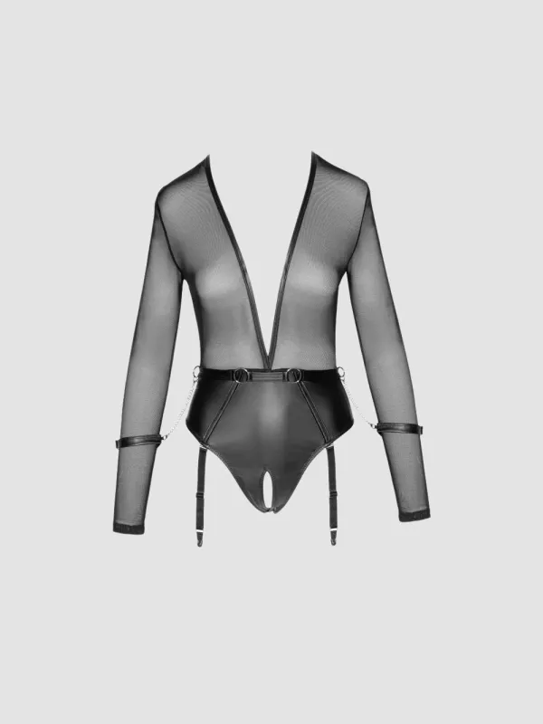Body Ouvert Anneaux & Menottes Noir