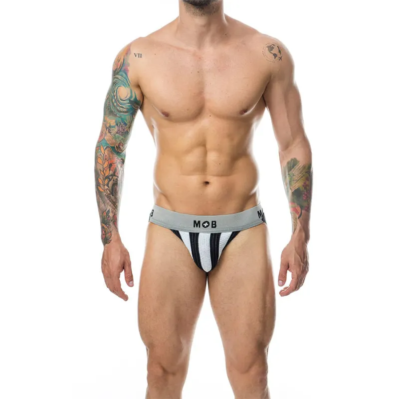 Jockstrap MOB Stripe blanc à rayures taille L - MaleBasics