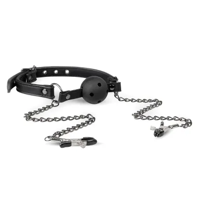 Easytoys Fetish - Bâillon à boule ouvert avec pinces à tétons