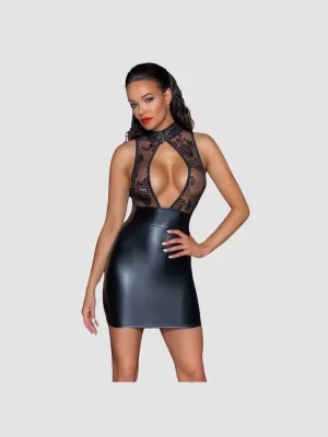 Robe Moulante Wetlook & Motif Floral Noire