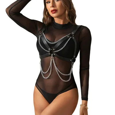 Soutien-Gorge Harnais Étoile Chaînes Noir - Subblime