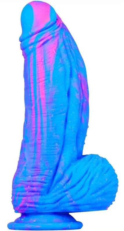 Gode en silicone FAT DICK 18 x 6.5cm Bleu-Rose