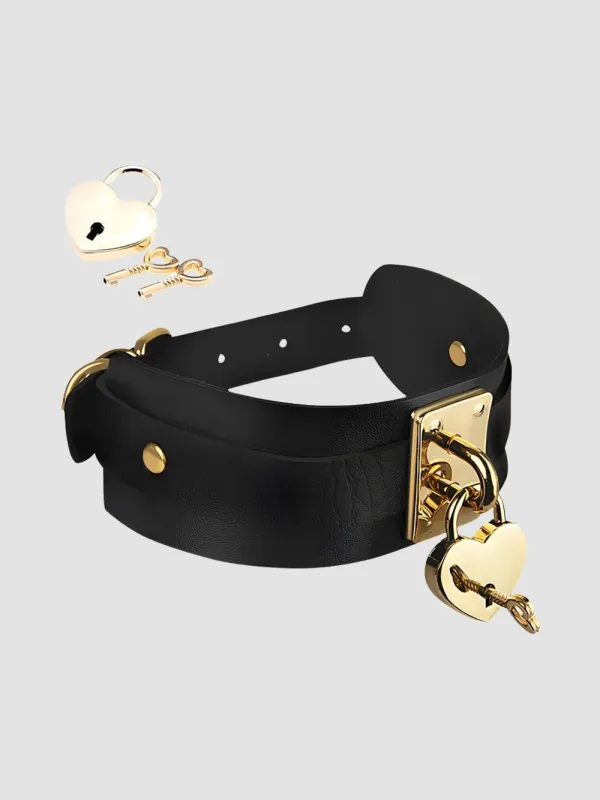 Collier BDSM cadenas coeur noir et or