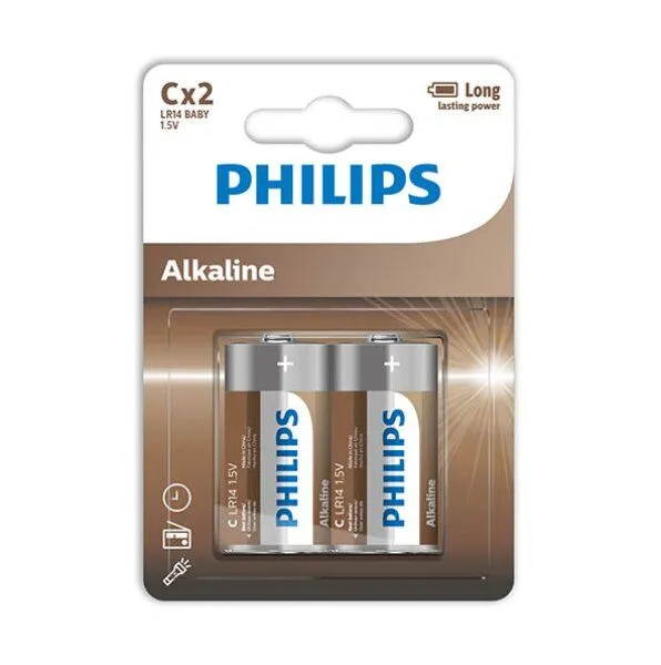 Piles Alcalines C LR14 Longue Durée Lot de 2 - Philips