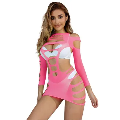 Body Résille Manches Longues Rose Taille Unique - Subblime