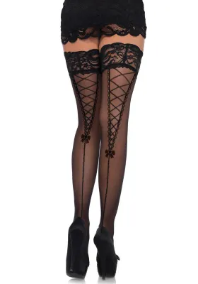 Bas Autofixants Transparent avec Dentelle - Noir