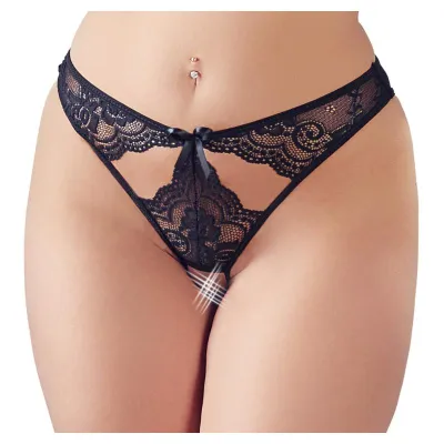 NO:XQSE - Culotte Ouverte en Dentelle - Noir