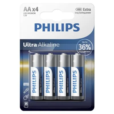 Piles Ultra Alcalines AA LR6 Pack de 4 - Philips