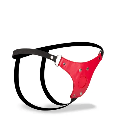 Harnais cuir rouge pour gode