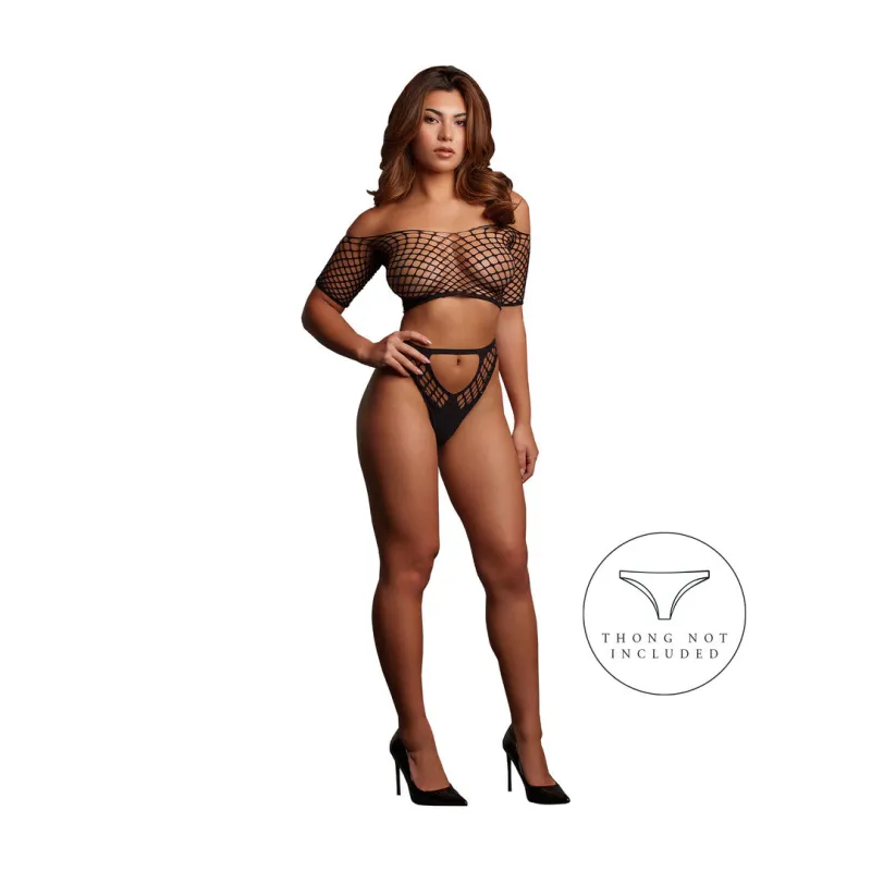 Le Désir Ensemble Lingerie 2 Pièces Noir En Maille Ajourée Taille Unique