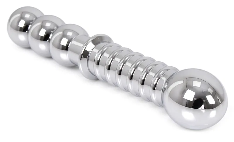 Double gode en métal RIBBED 19 x 3.5 cm