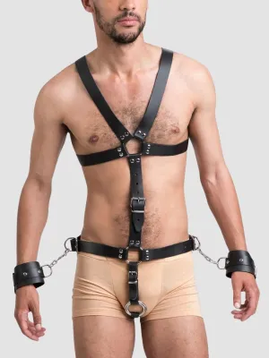 Harnais de corps en cuir avec menottes et cockring Deluxe