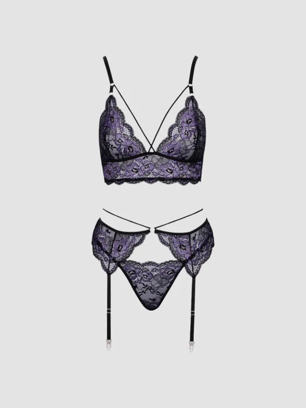 Ensemble 3 pièces dentelle violet