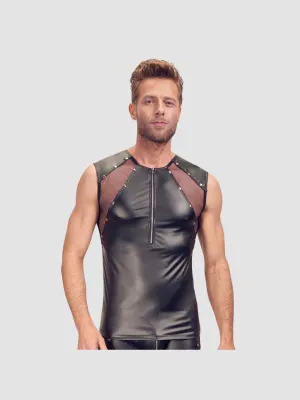 Débardeur Bi-Matière Wetlook & Résille Noir