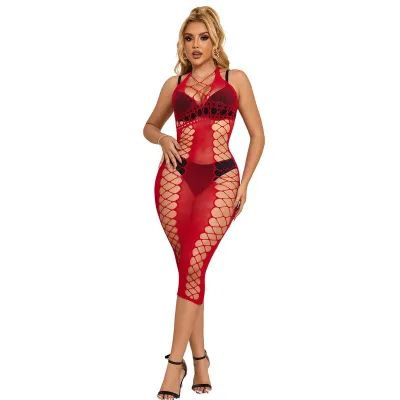 Nuisette Longue Résille Rouge Taille Unique - Subblime
