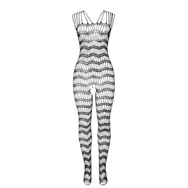 Bodystocking Résille Ouvert Bretelles Noir - Subblime