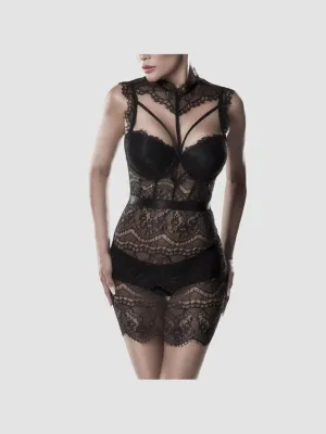 Robe Mini Dentelle & Lanières 15310 Romantic Noire