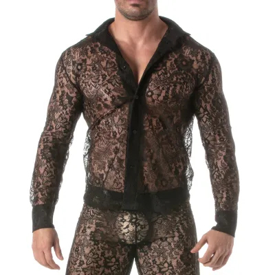TOF Paris Chemise en dentelle Manches longues LACE SHIRT Noire