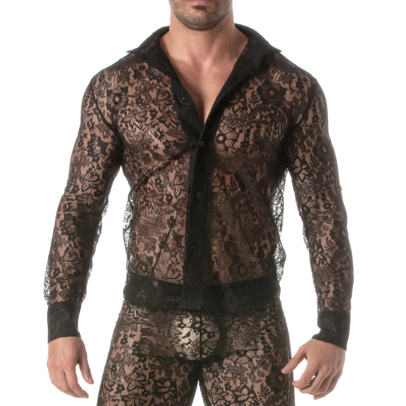 TOF Paris Chemise en dentelle Manches longues LACE SHIRT Noire
