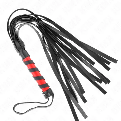Mini martinet BDSM poignée tressée rouge et noir 45 cm - Kink