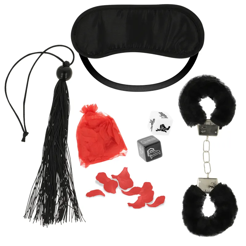 Kit couple numéro 2 fouet masque menottes dés - Ohmama