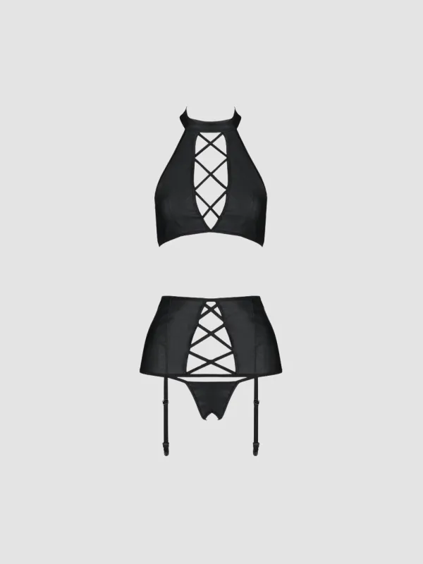 Ensemble 3 Pièces Nancy Cuir Leather Collection Noir