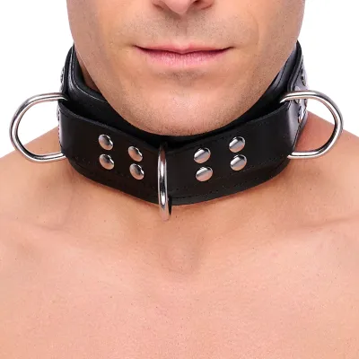 Collier rembourré en cuir avec Anneaux D Noir
