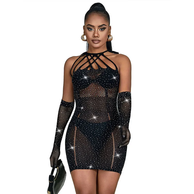Robe réseille avec strass noir taille unique - Subblime