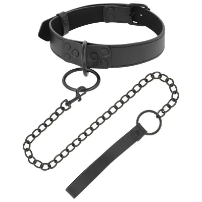 Collier BDSM avec chaîne et poignée noir - Darkness