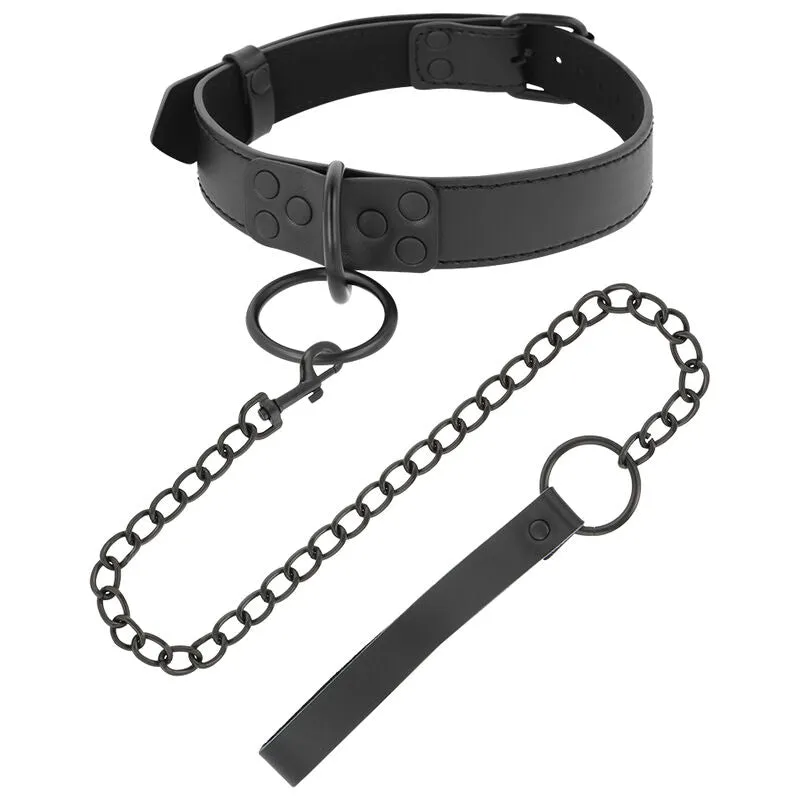 Collier BDSM avec chaîne et poignée noir - Darkness