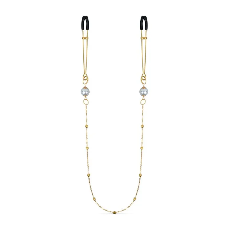 Pinces à mamelons dorées avec chaîne et perles