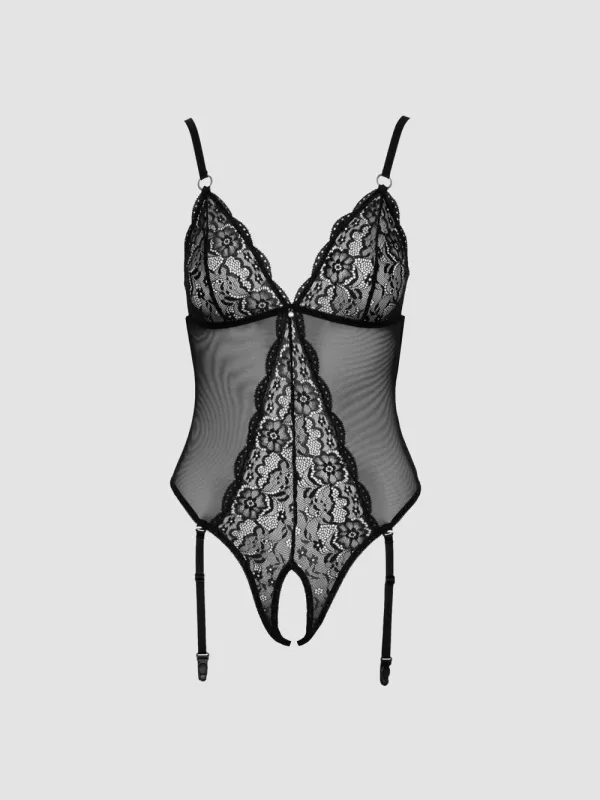 Body porte-jarretelles ouvert dentelle noir
