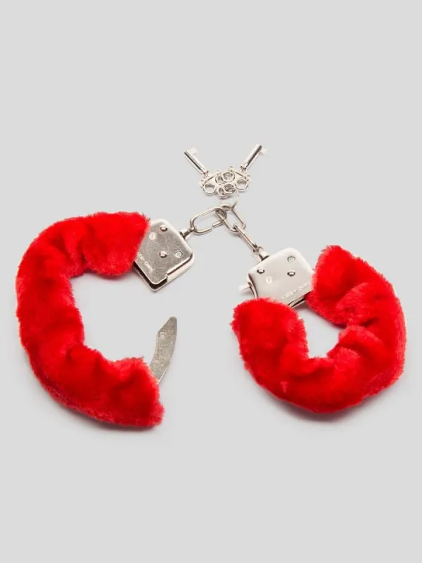 Menottes en métal avec fourrure Furry Handcuffs rouge