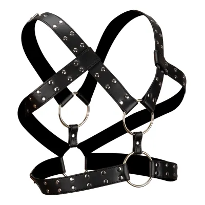 Harnais BDSM pour homme en similicuir et anneaux en métal