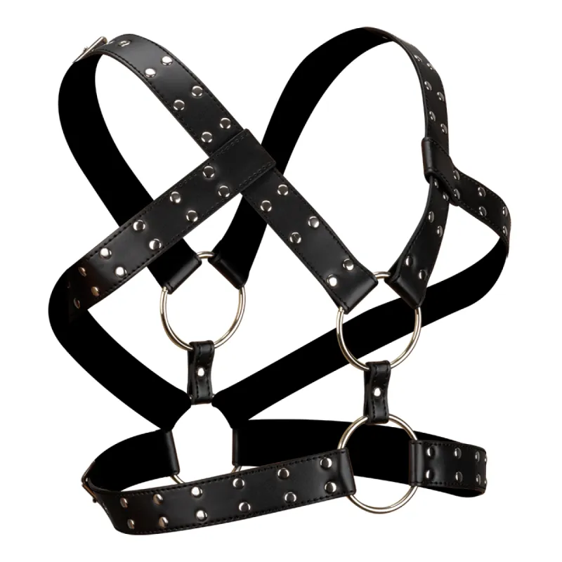 Harnais BDSM pour homme en similicuir et anneaux en métal