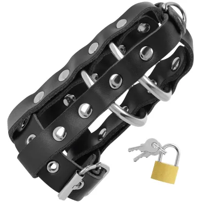 Cage de Chasteté Darkness Cuir Végétalien avec Cadenas