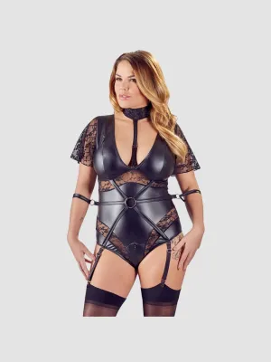 Body Ouvert Cuir & Dentelle Menotte Noir GT