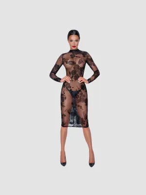 Robe Transparente Motif Floral Noire