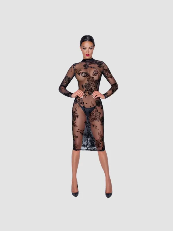 Robe Transparente Motif Floral Noire