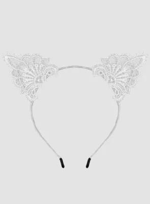 Serre-tête oreilles de chat dentelle blanc