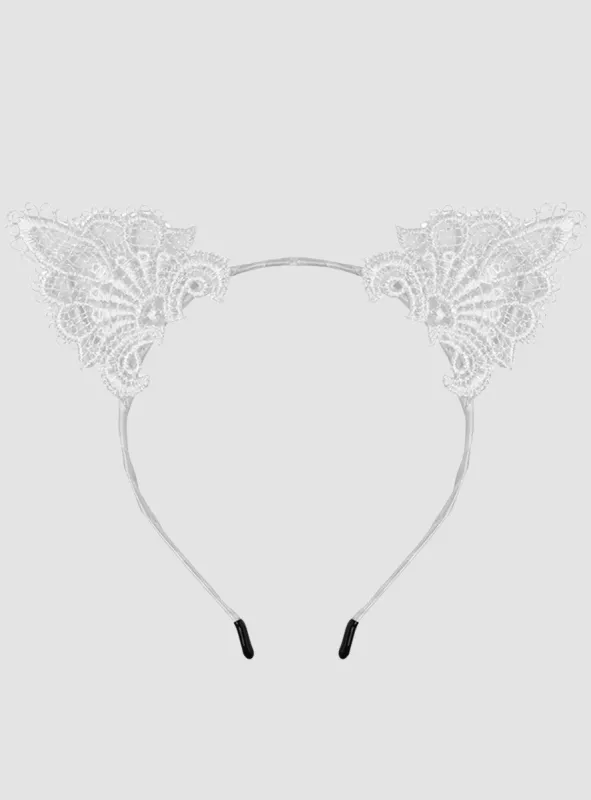 Serre-tête oreilles de chat dentelle blanc