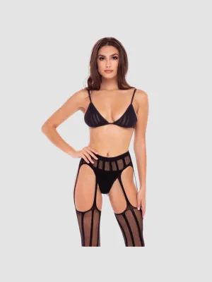 Ensemble 3 Pièces Collant Porte-Jarretelles Noir