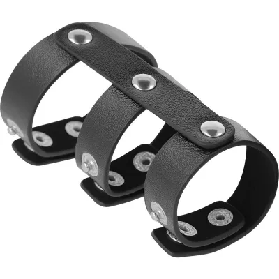 Cockring Double Anneau Pénis Testicules Cuir - Darkness